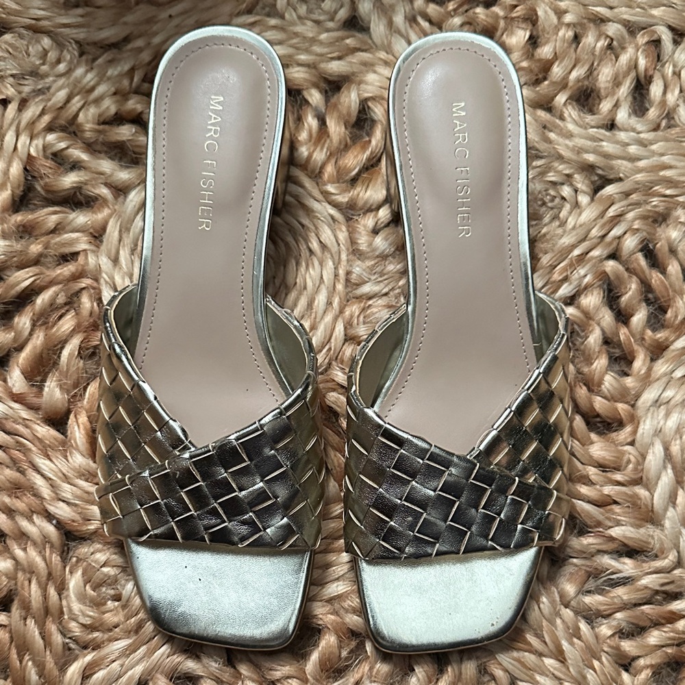 Marc Fisher Metallic Woven Slide Sandals
